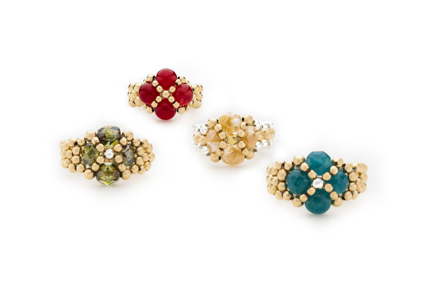 Czech Glass Floret Rings, Gold