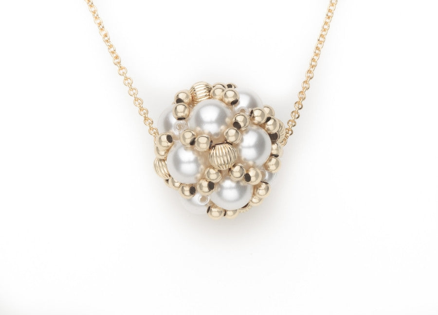 Pearl Ball pendant enhanced with gold filled beads