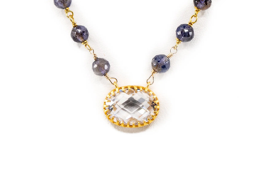 Iolite Blue Chain with Oval in Vermeil Gold with Cubic Zirconia Stone