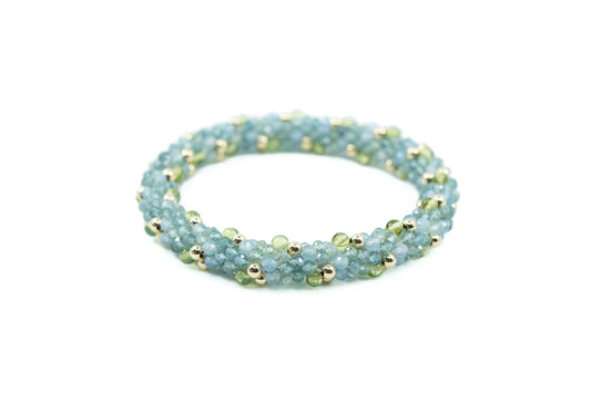 Semi Precious Cluster Bracelet with Aquamarine and Peridot Stones