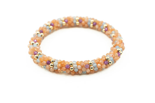 Semi Precious Cluster Bracelets with Sunstone, Aquamarine and Natural Ruby Stones