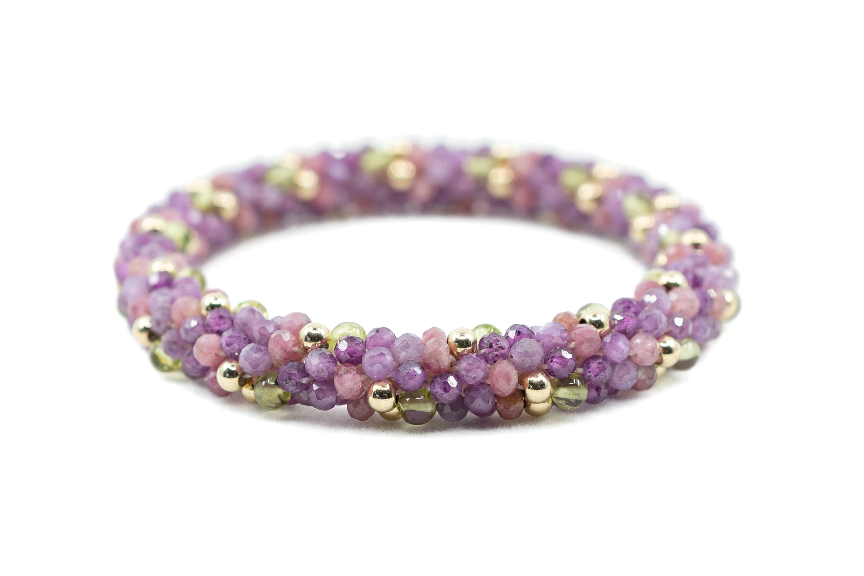 Semi Precious Cluster bracelet with Amethyst, Peridot and Pink Tourmaline