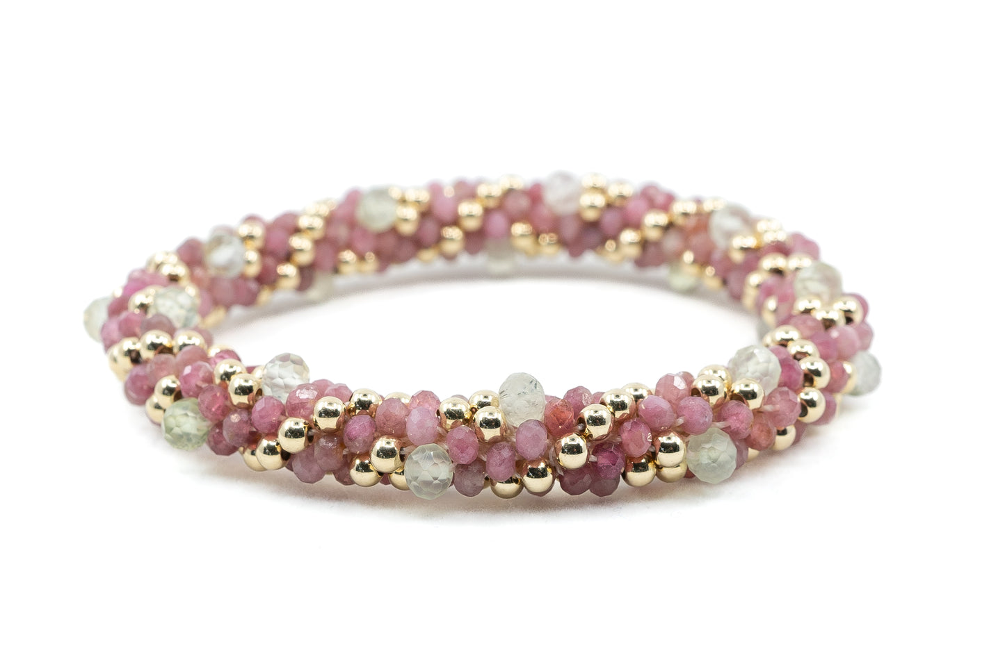 Semi Precious Cluster bracelet with Natural Ruby and Prehnite Stones