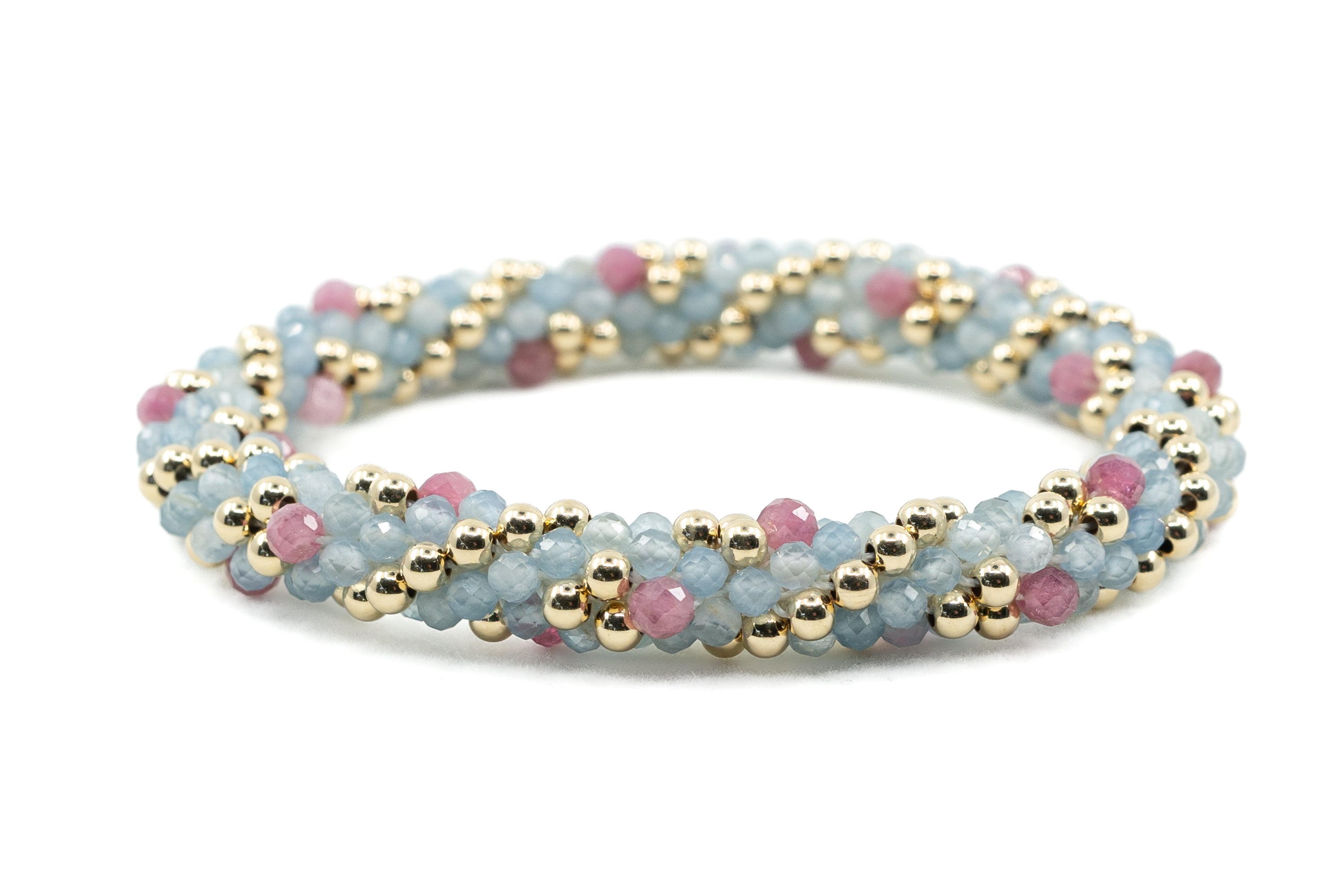 Semi Precious Cluster bracelet with Aquamarine and Pink Tourmaline Stones