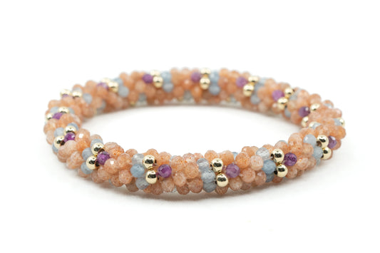 Semi Precious Cluster Bracelet with Sunstones, Aquamarines and Natural Rubies