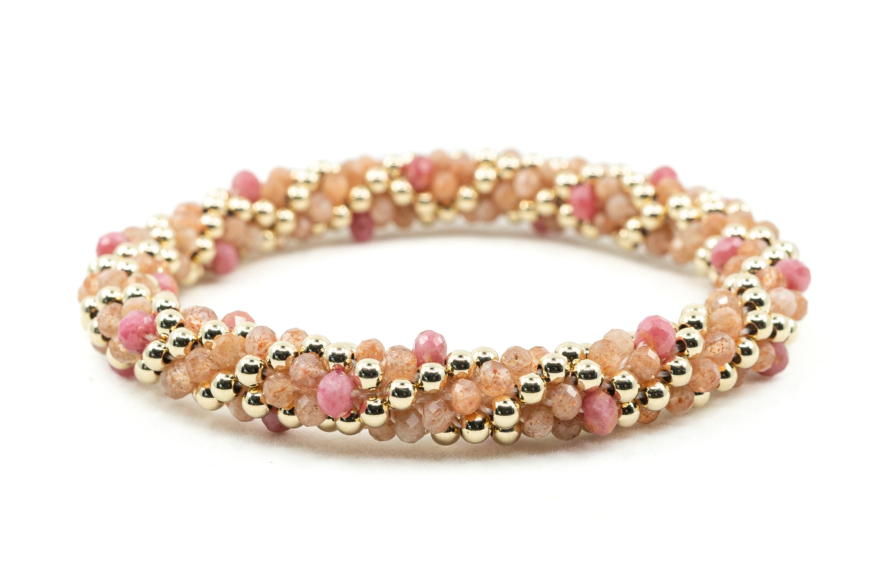 Semi Precious Cluster bracelet with Sunstone and Pink Tourmaline beads