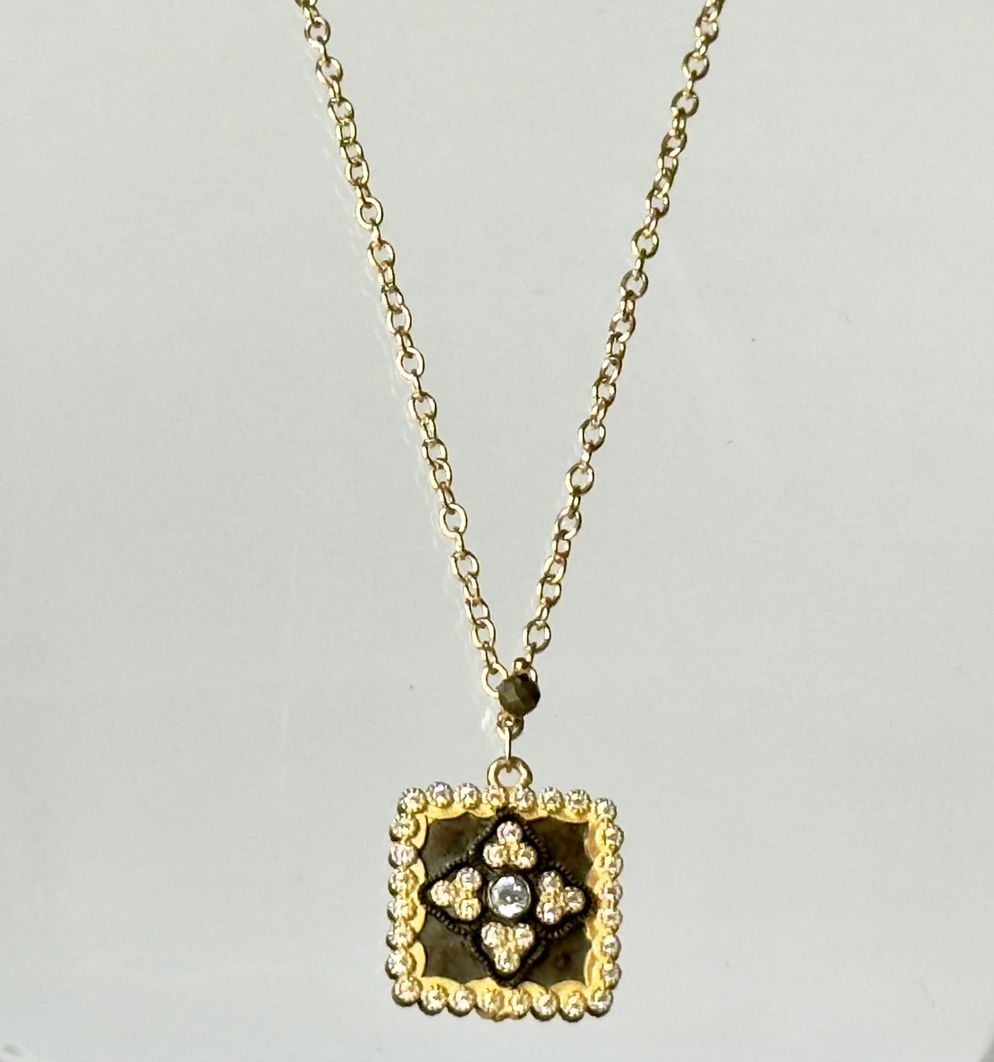 Two Color Square Charm on Pendant Necklace