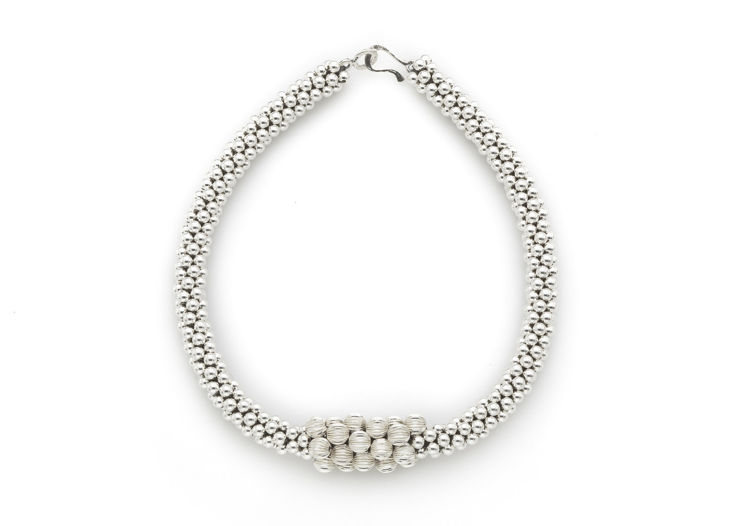 Sterling Silver Cluster Band w/ Silver Fluted Bead Cluster