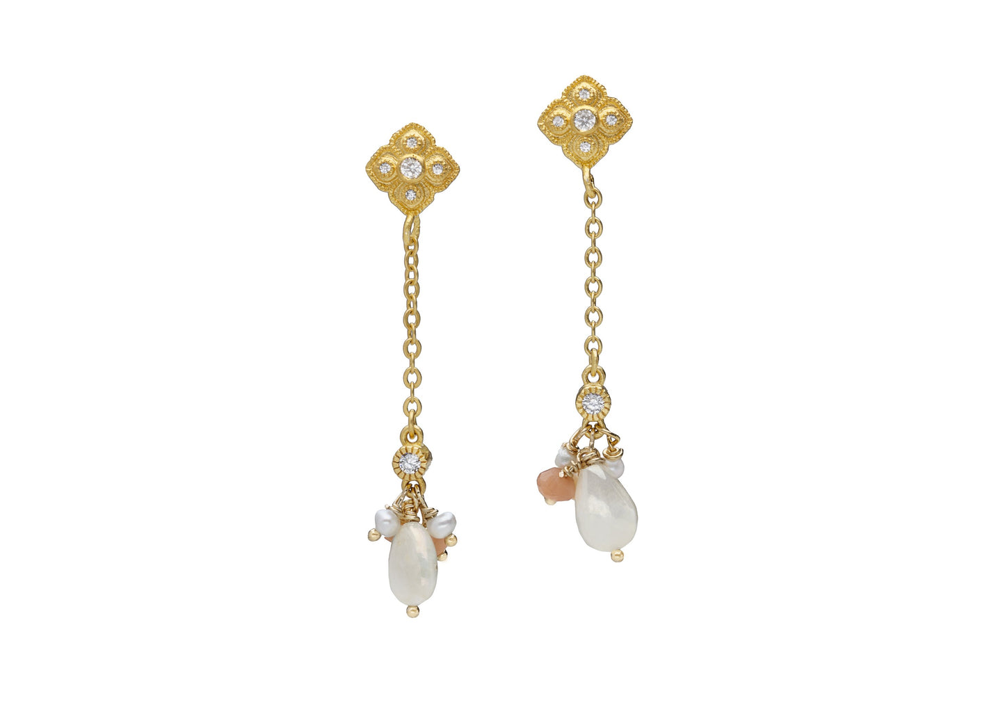 White moonstone and peach tourmaline Semiprecious Dangle Earrings