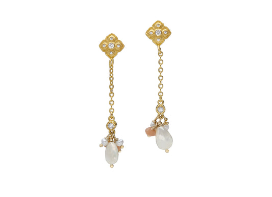 White moonstone and peach tourmaline Semiprecious Dangle Earrings