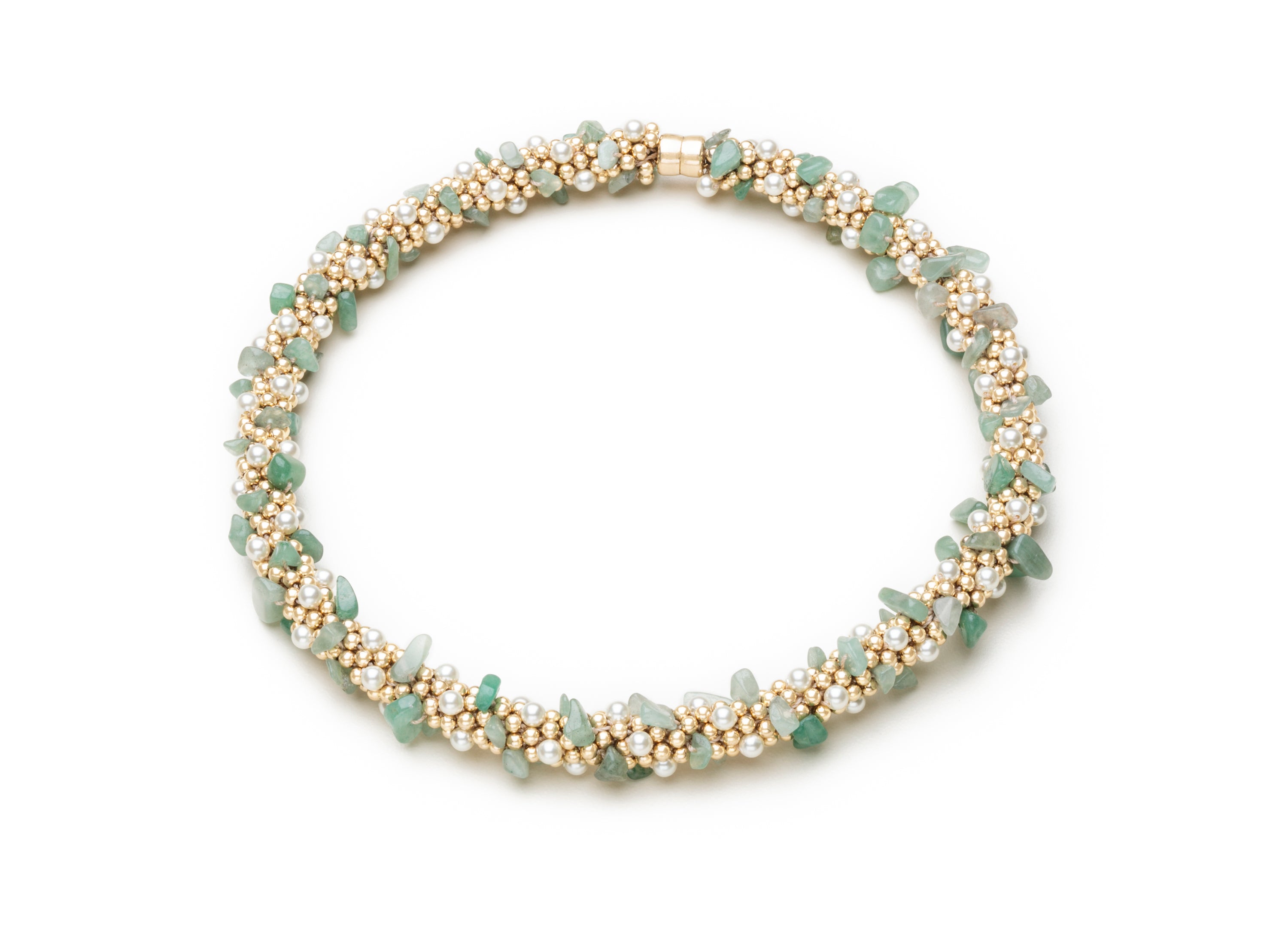 A Pearl, Aventurine and Gold Necklace