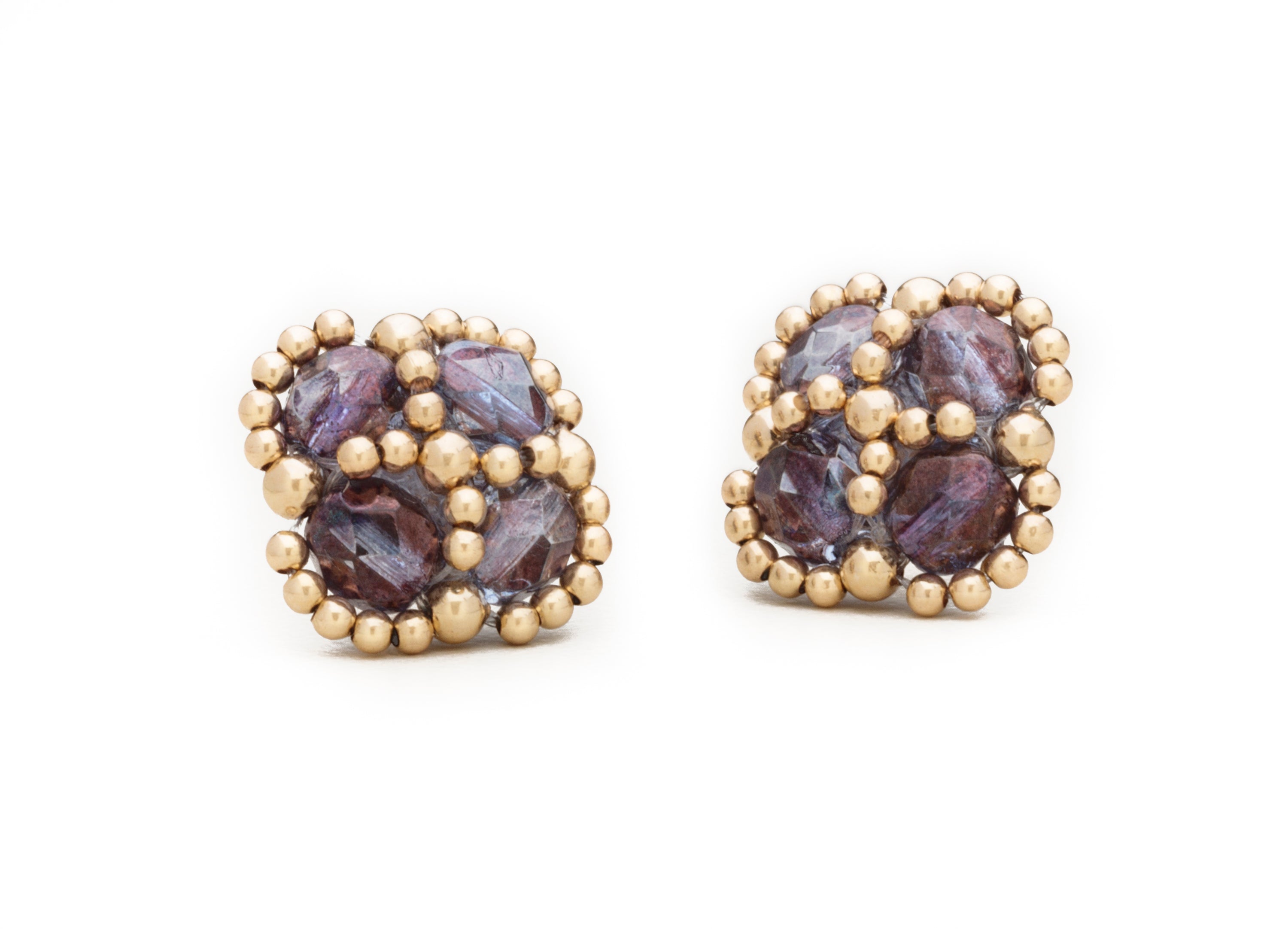 Enhanced Clover Studs, Czech Glass and Gold (Click to View All Colors)
