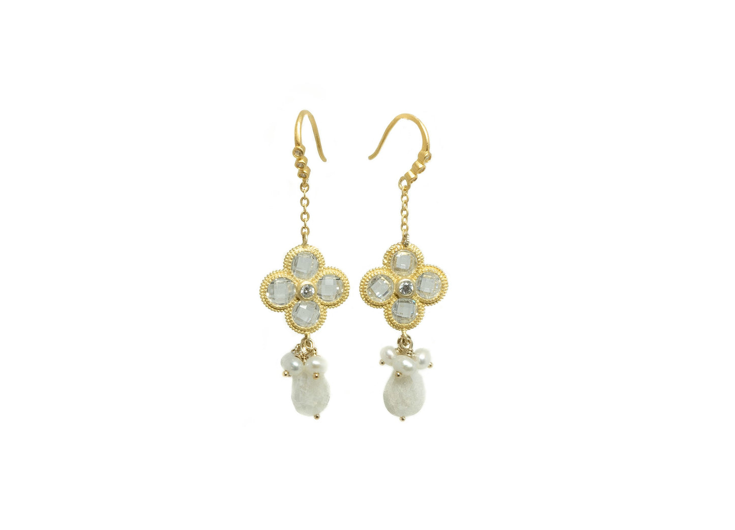 Clover Medallion with silverite drop Semiprecious Dangle Earrings