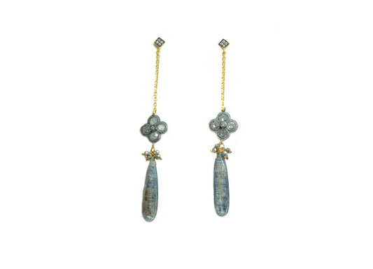 Hypersthene and Moonstone Semiprecious Dangle Earrings