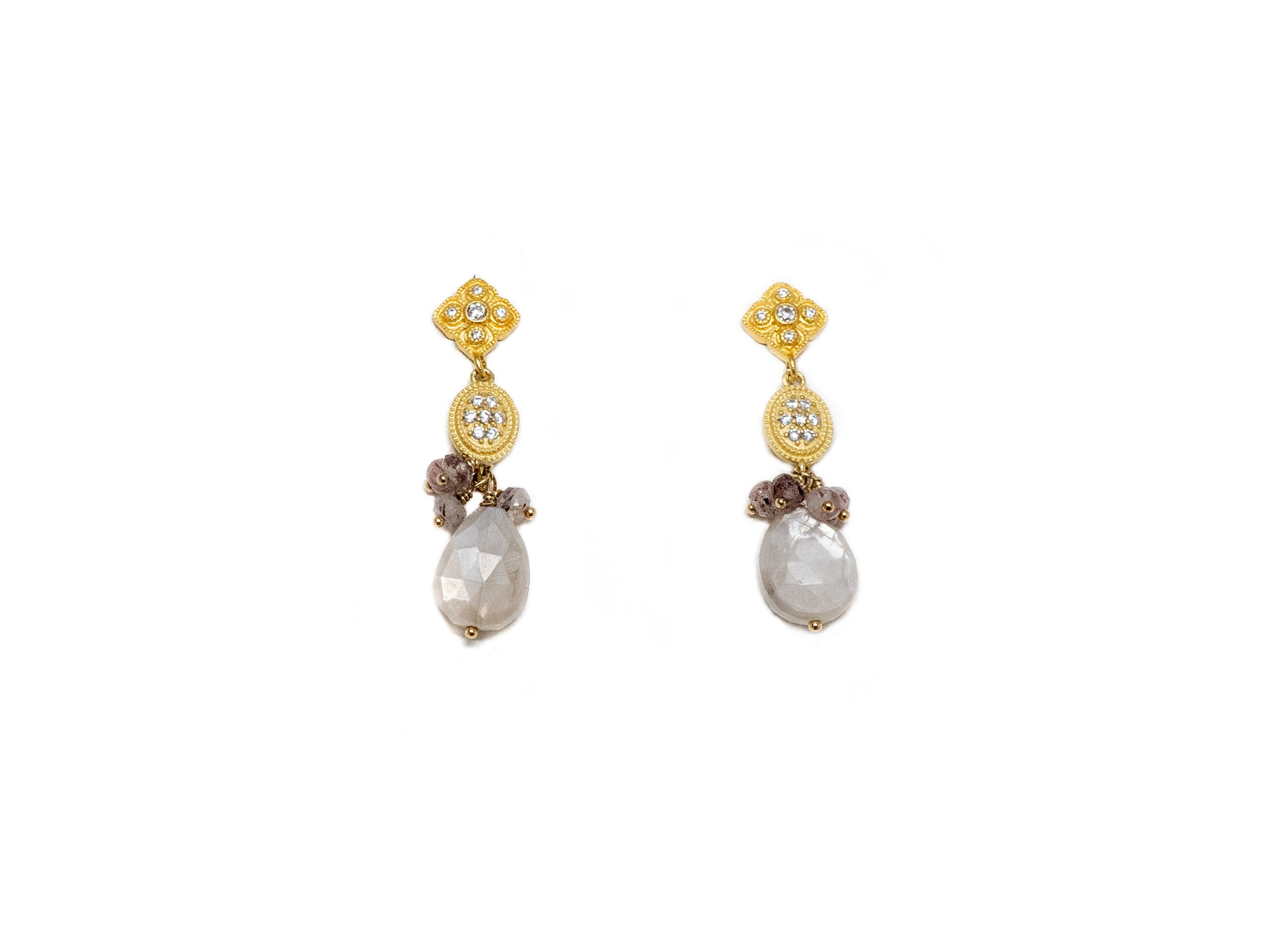 Silverite pendant drop with garnet accents Semiprecious Dangle Earrings